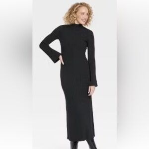 Women’s Black Knitted Long Sleeve Turtleneck Dress